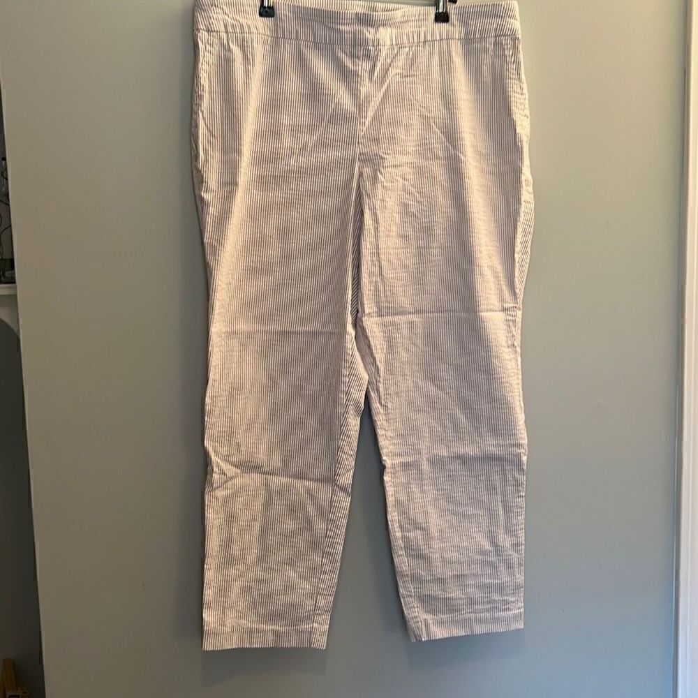 Carolina Belle Montreal Women’s Gray and White Striped Seersucker Pull-On Pants